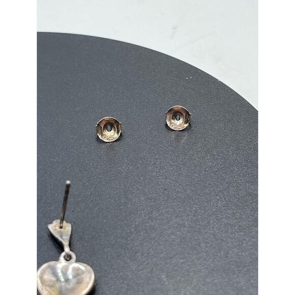 Sterling Silver 925 Marcasite Heart Drop Dangle Pierced Earrings - Picture 7 of 15